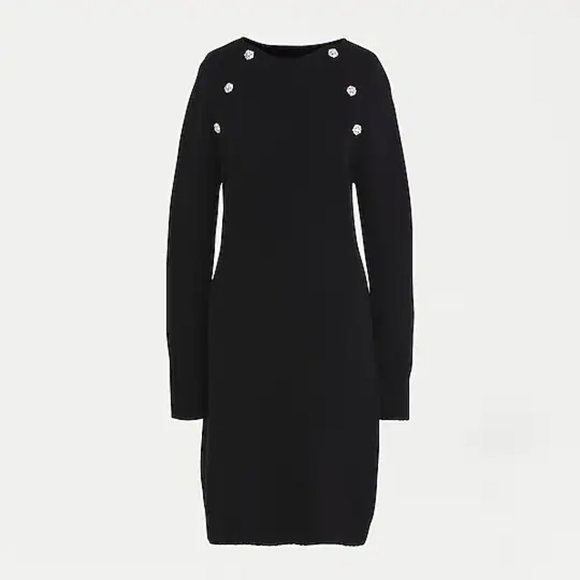 NWT J. Crew XS Black Jeweled Shoulder Sweater Dress "Outstanding!" - Picture 1 of 7